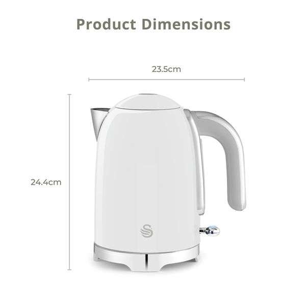 Swan Solace White Stainless Steel Jug Kettle | 1.7L, Water-Level Window