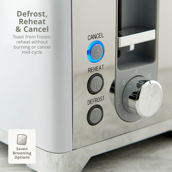 Swan Solace 2 Slice Stainless Steel Toaster | White, Defrost, Reheat