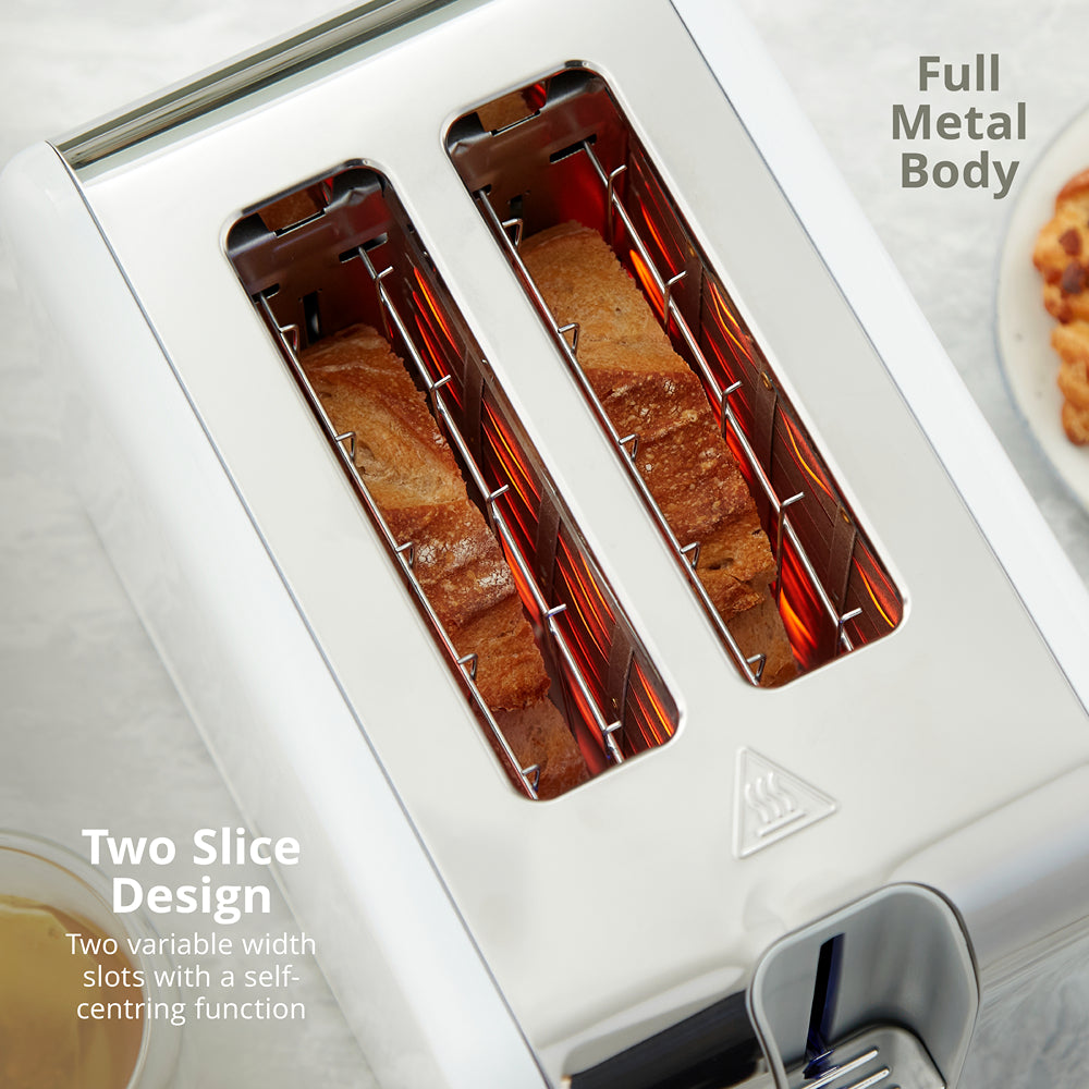 Swan Solace 2 Slice Stainless Steel Toaster | White, Defrost, Reheat