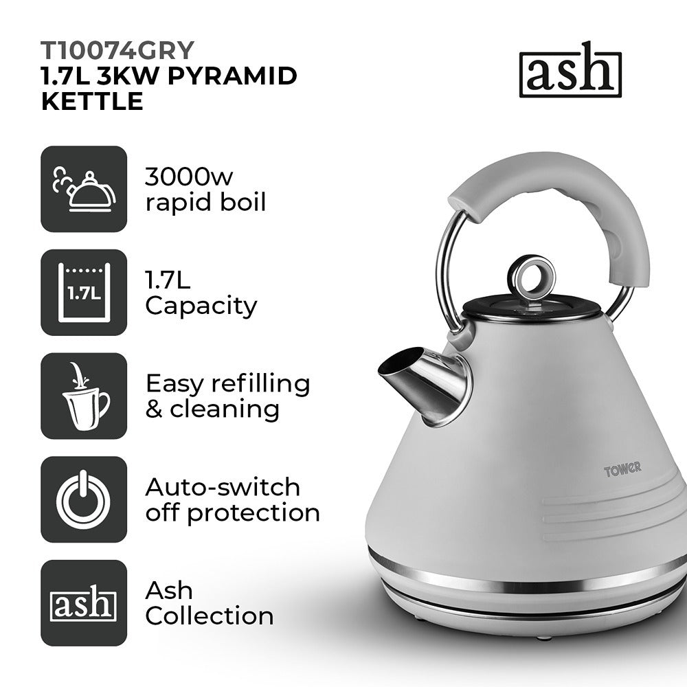 Tower Ash Grey Cone Kettle | Ergonomic Handle, Precision Spout