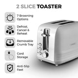 Tower Ash Grey 2-Slice Toaster | 7-Level Browning, Wide Slots