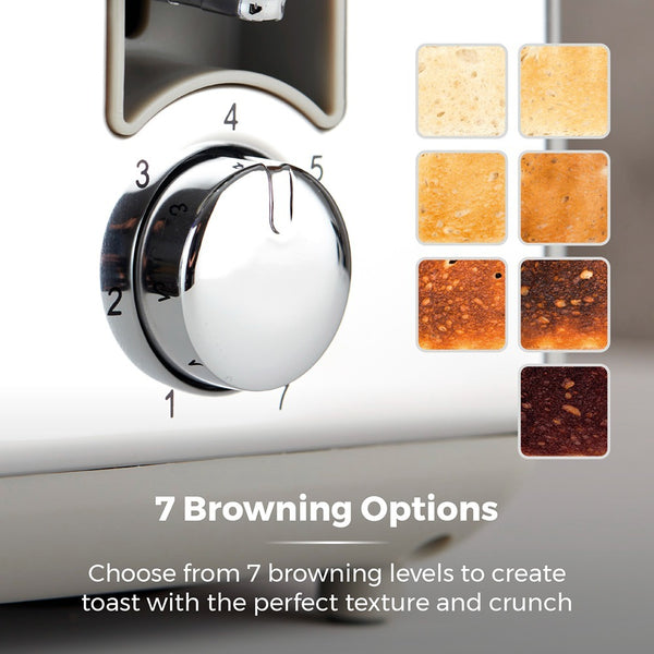 Tower Ash Grey 2-Slice Toaster | 7-Level Browning, Wide Slots