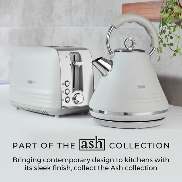 Tower Ash Grey 2-Slice Toaster | 7-Level Browning, Wide Slots