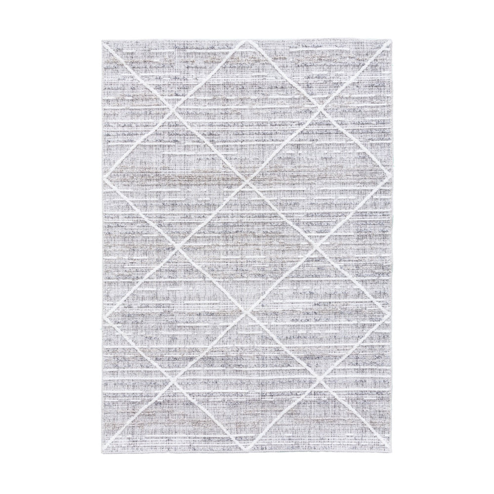 Oslo Prisma Geometric Diamond Pattern Rug | Grey and White, 200 x 300cm