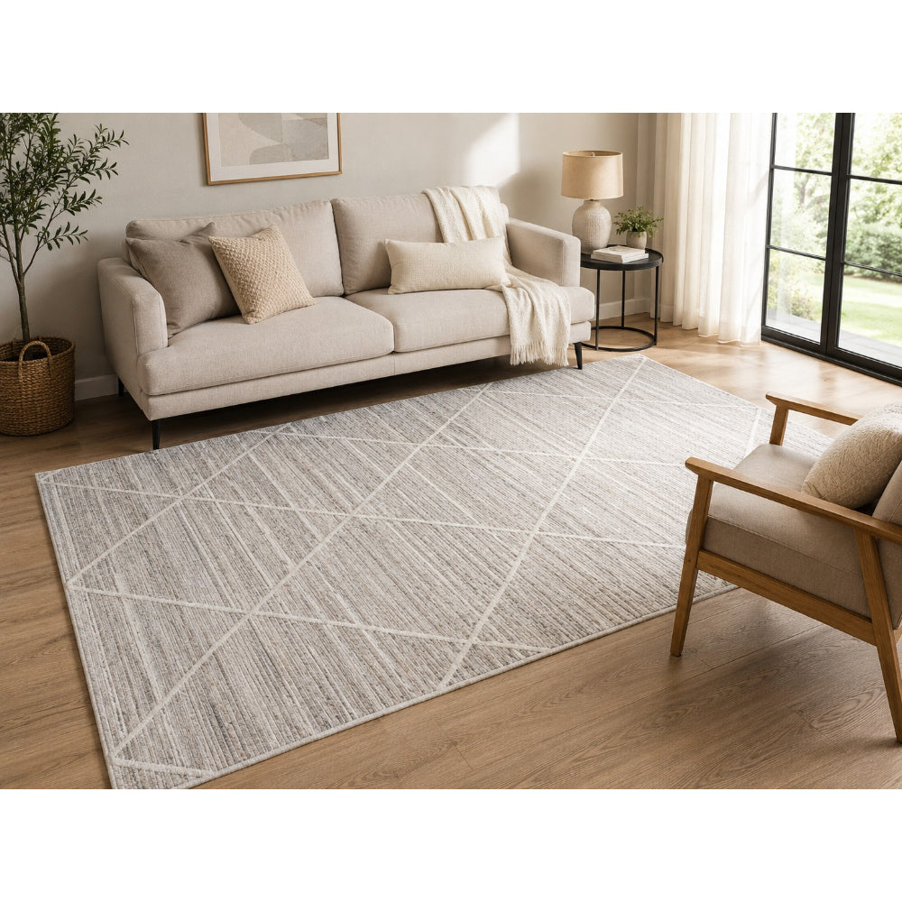 Oslo Prisma Geometric Diamond Pattern Rug | Grey and White, 200 x 300cm