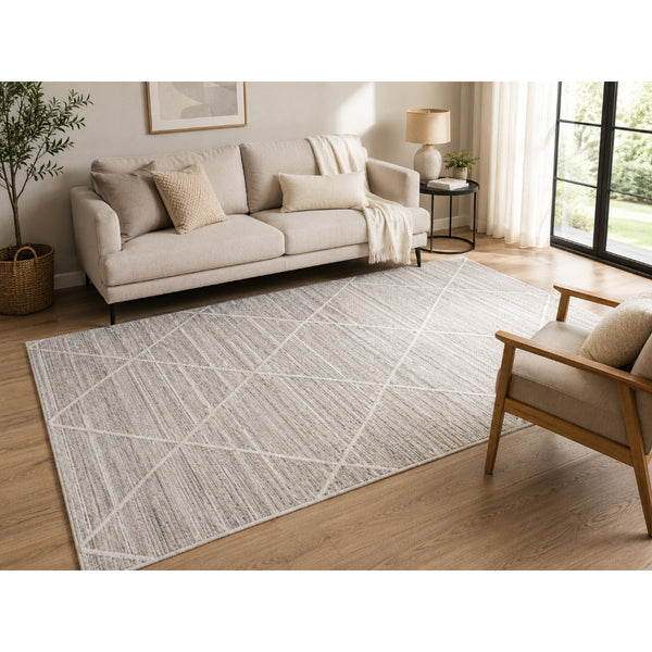 Oslo Prisma Geometric Diamond Pattern Rug | Grey and White, 200 x 300cm
