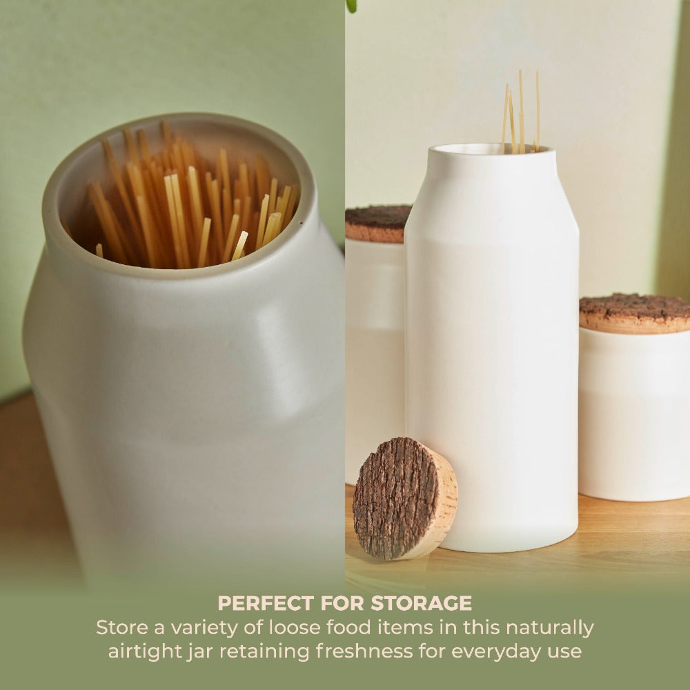 Tower Minimalist Ceramic Storage Jar | Matte White, Cork Lid, 27cm