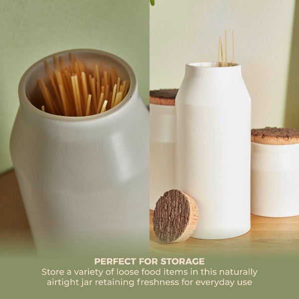 Tower Minimalist Ceramic Storage Jar | Matte White, Cork Lid, 27cm
