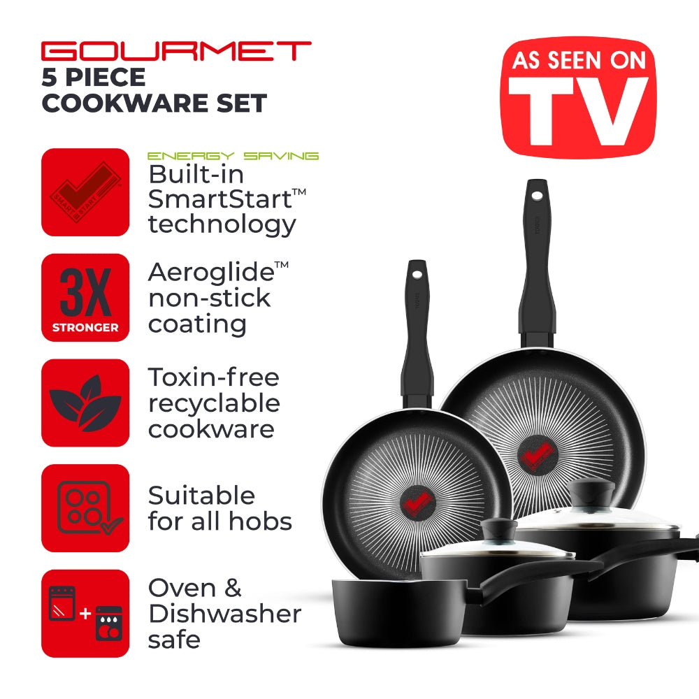 Tower Smart Start Gourmet 5 Piece Cookware Set | Matte Black Finish