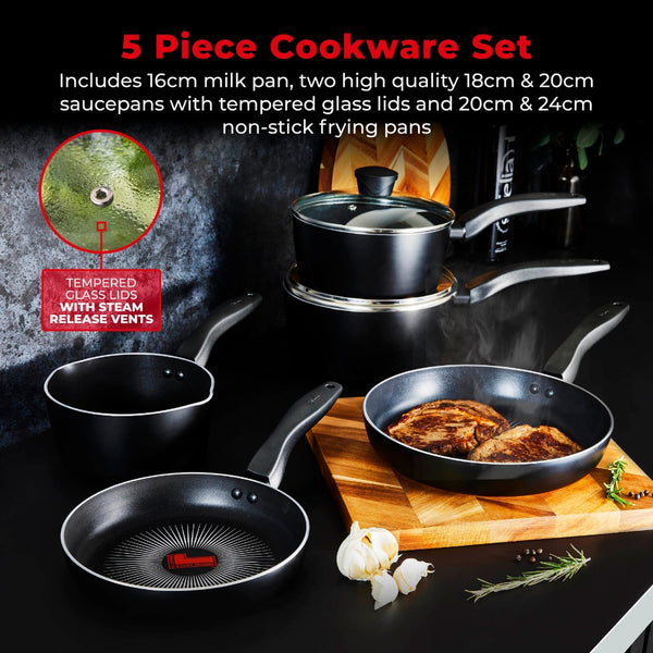 Tower Smart Start Gourmet 5 Piece Cookware Set | Matte Black Finish