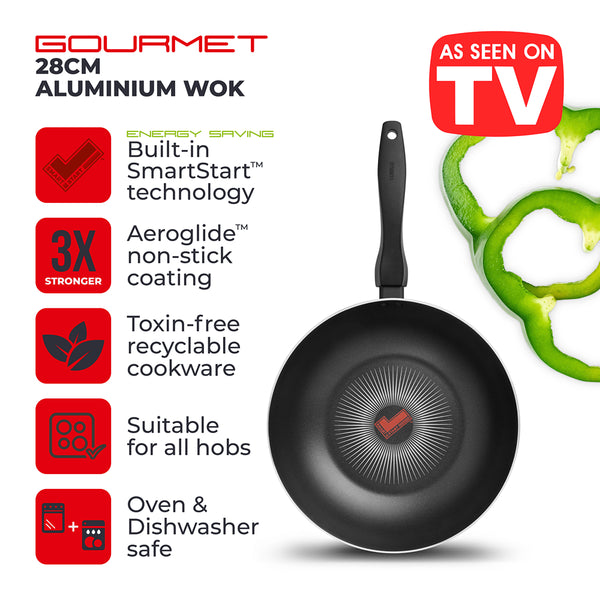Tower Smart Start Nonstick 28cm Wok | Colour-Changing Heat Indicator