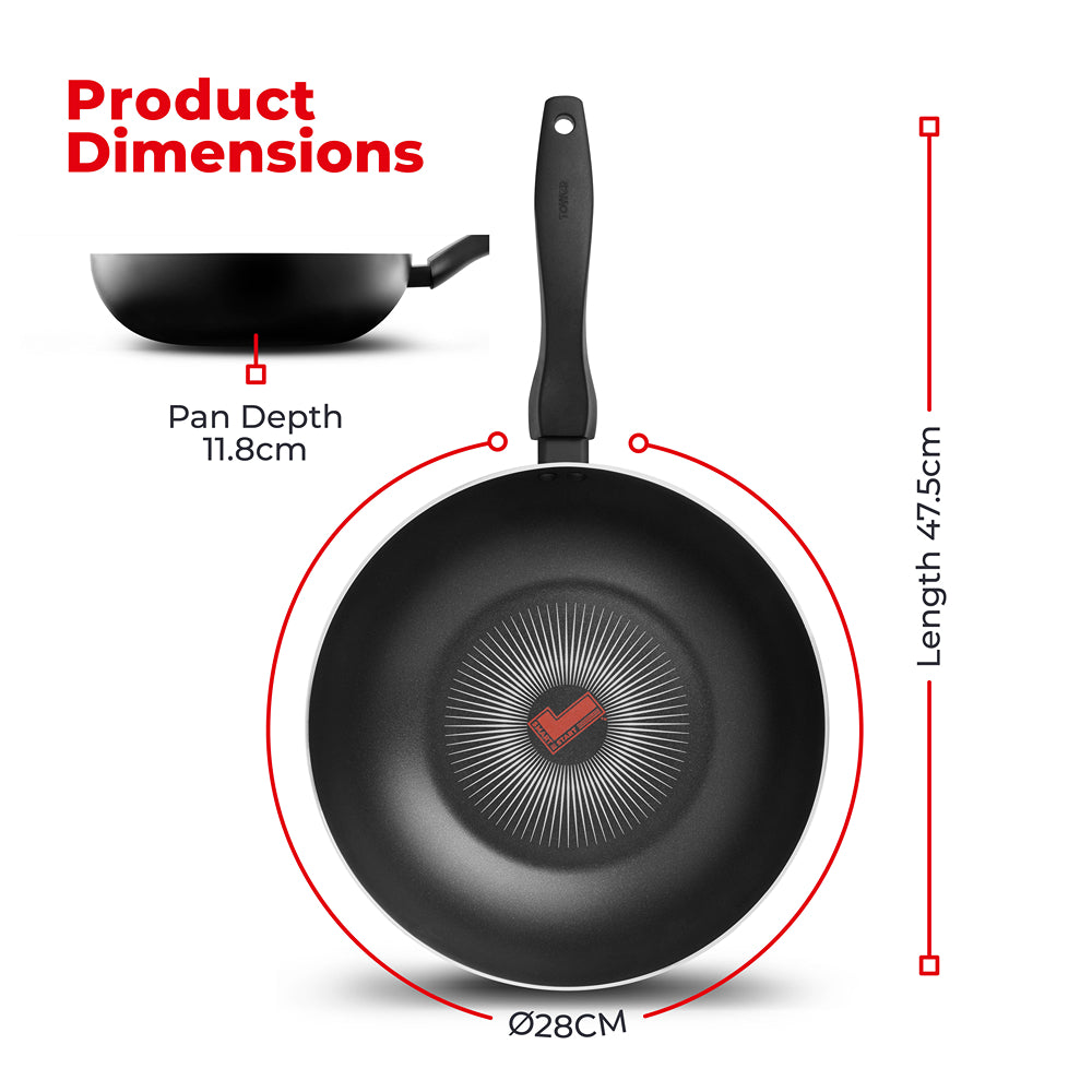 Tower Smart Start Nonstick 28cm Wok | Colour-Changing Heat Indicator