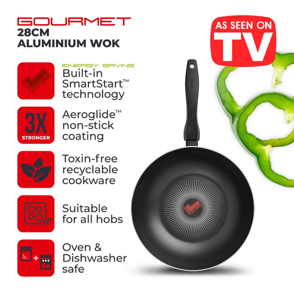 Tower Smart Start Nonstick 28cm Wok | Colour-Changing Heat Indicator