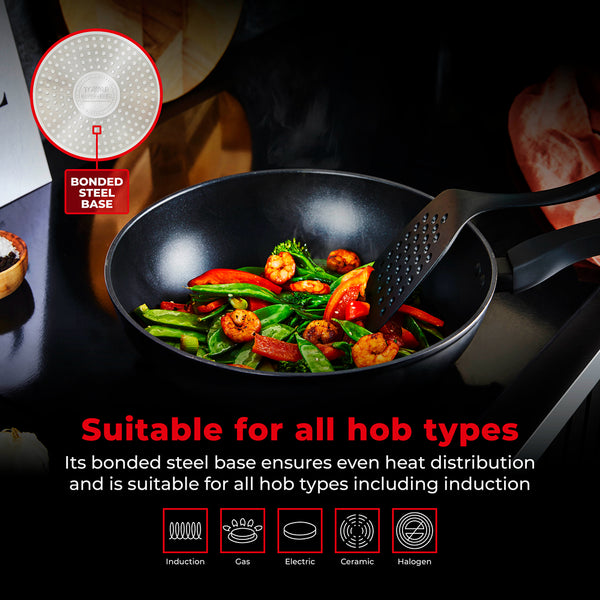 Tower Smart Start Nonstick 28cm Wok | Colour-Changing Heat Indicator