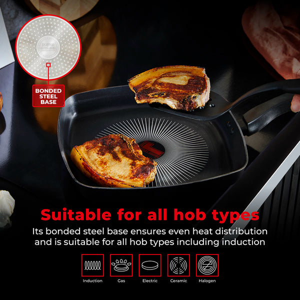 Tower Smart Start 26cm Square Grill Pan | Deep Sides, Heat Indicator