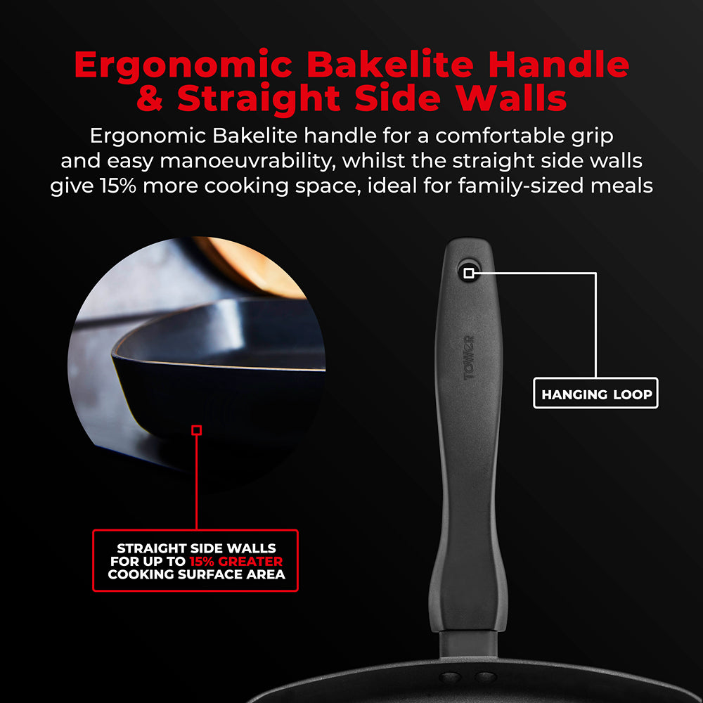 Tower Smart Start 26cm Square Grill Pan | Deep Sides, Heat Indicator