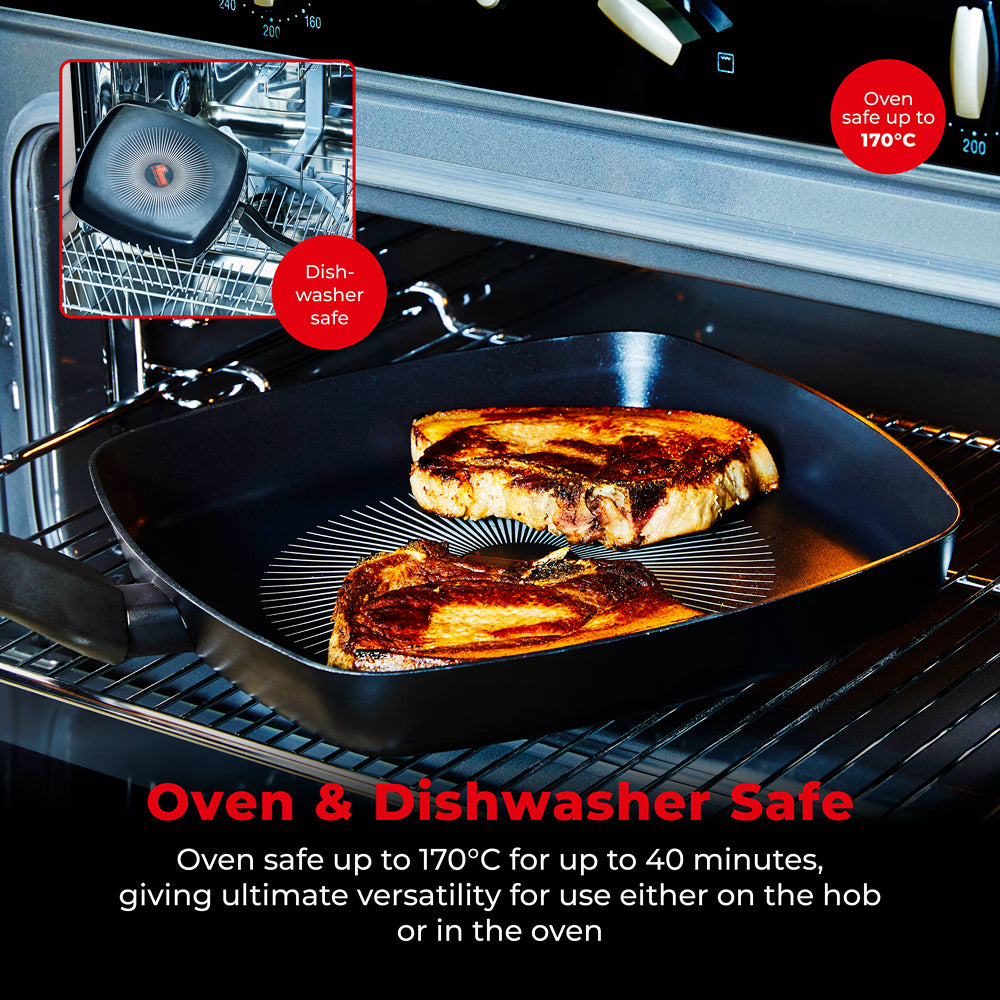 Tower Smart Start 26cm Square Grill Pan | Deep Sides, Heat Indicator