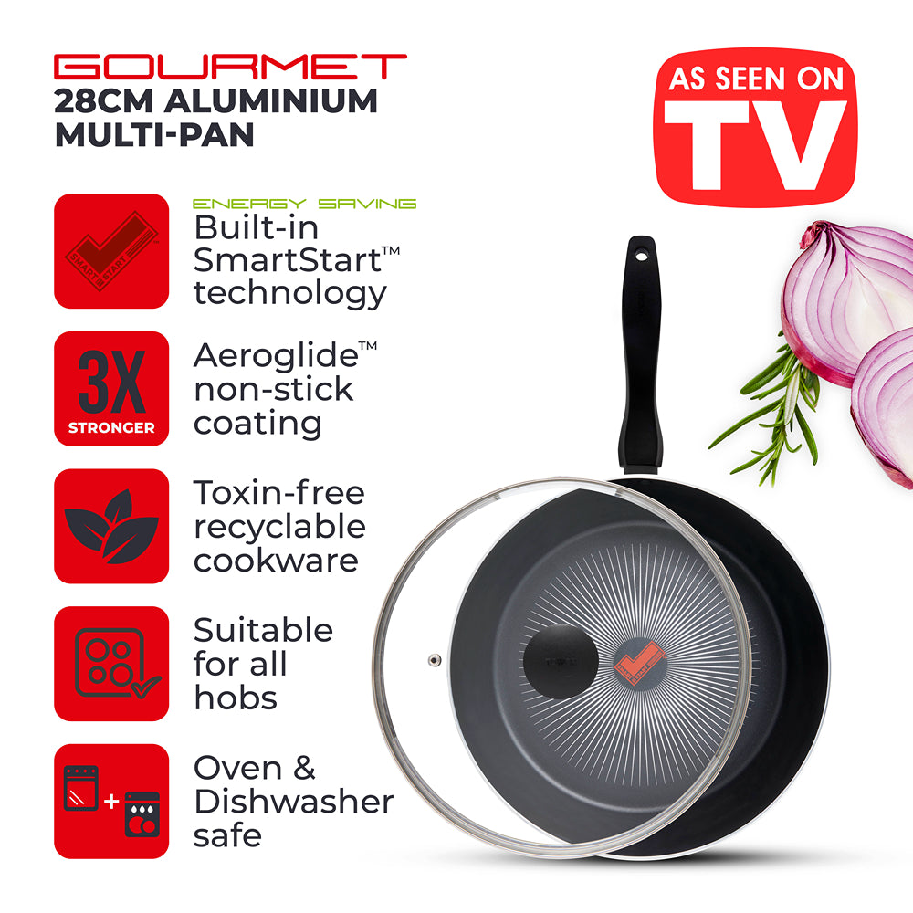 Tower Smart Start 28cm Multi-Pan Frying Pan | Heat Indicator, Glass Lid