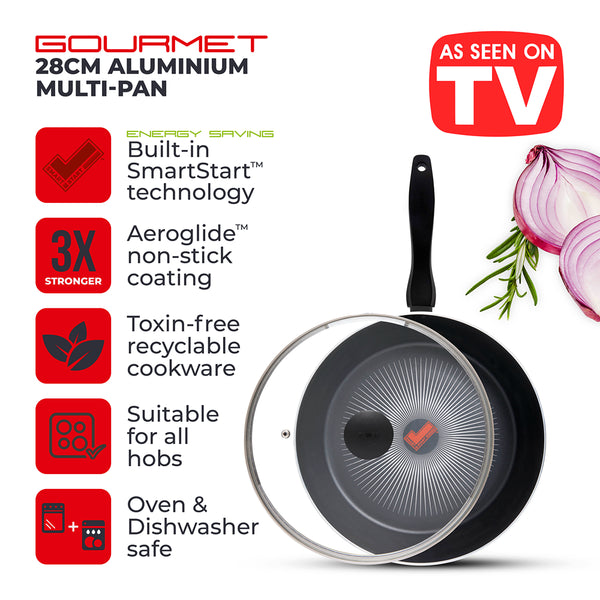 Tower Smart Start 28cm Multi-Pan Frying Pan | Heat Indicator, Glass Lid