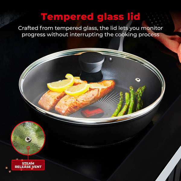 Tower Smart Start 28cm Multi-Pan Frying Pan | Heat Indicator, Glass Lid