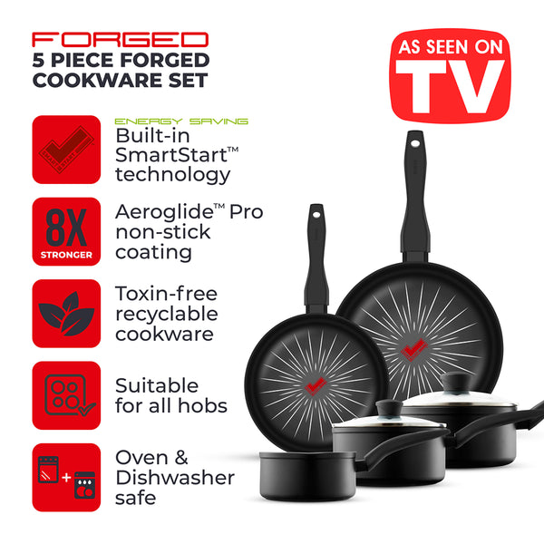 Tower Smart Start Forged Easy-Release Cookware Set | 5 Piece, Glass Lids