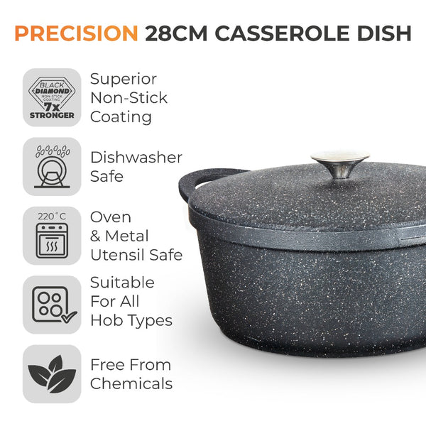 Tower Precision Casserole Pot with Lid | 28cm, Speckled Stone-Look
