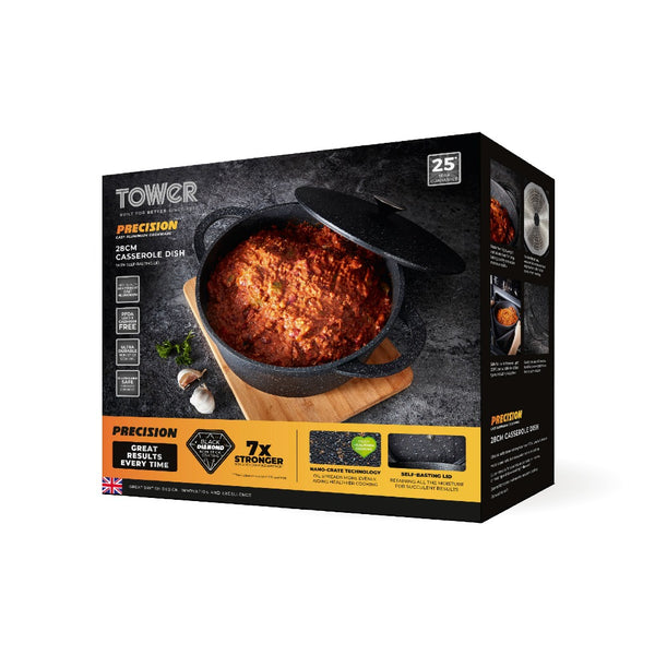 Tower Precision Casserole Pot with Lid | 28cm, Speckled Stone-Look