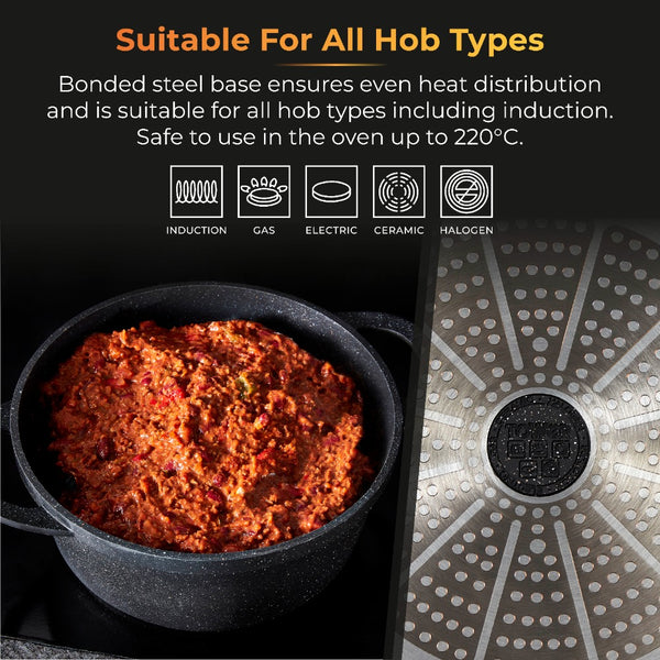 Tower Precision Casserole Pot with Lid | 28cm, Speckled Stone-Look