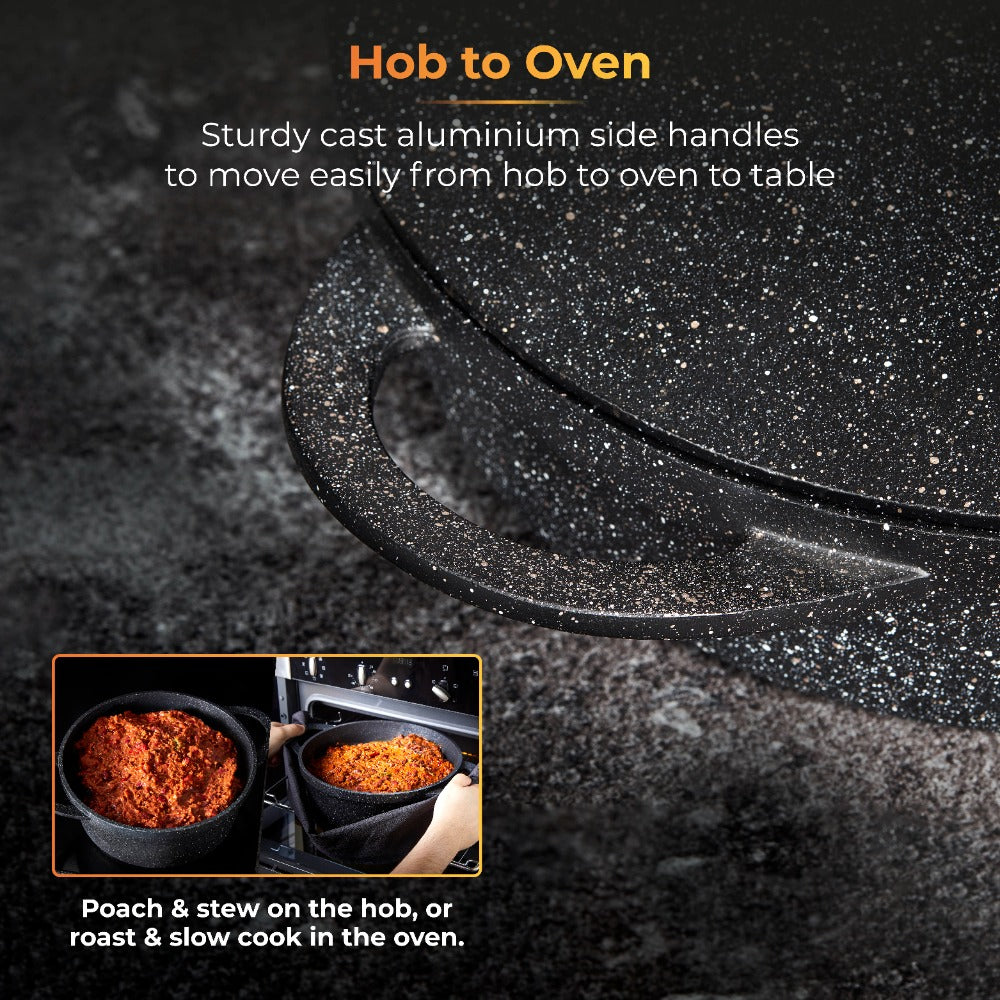 Tower Precision Casserole Pot with Lid | 28cm, Speckled Stone-Look