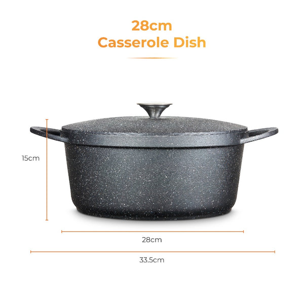 Tower Precision Casserole Pot with Lid | 28cm, Speckled Stone-Look