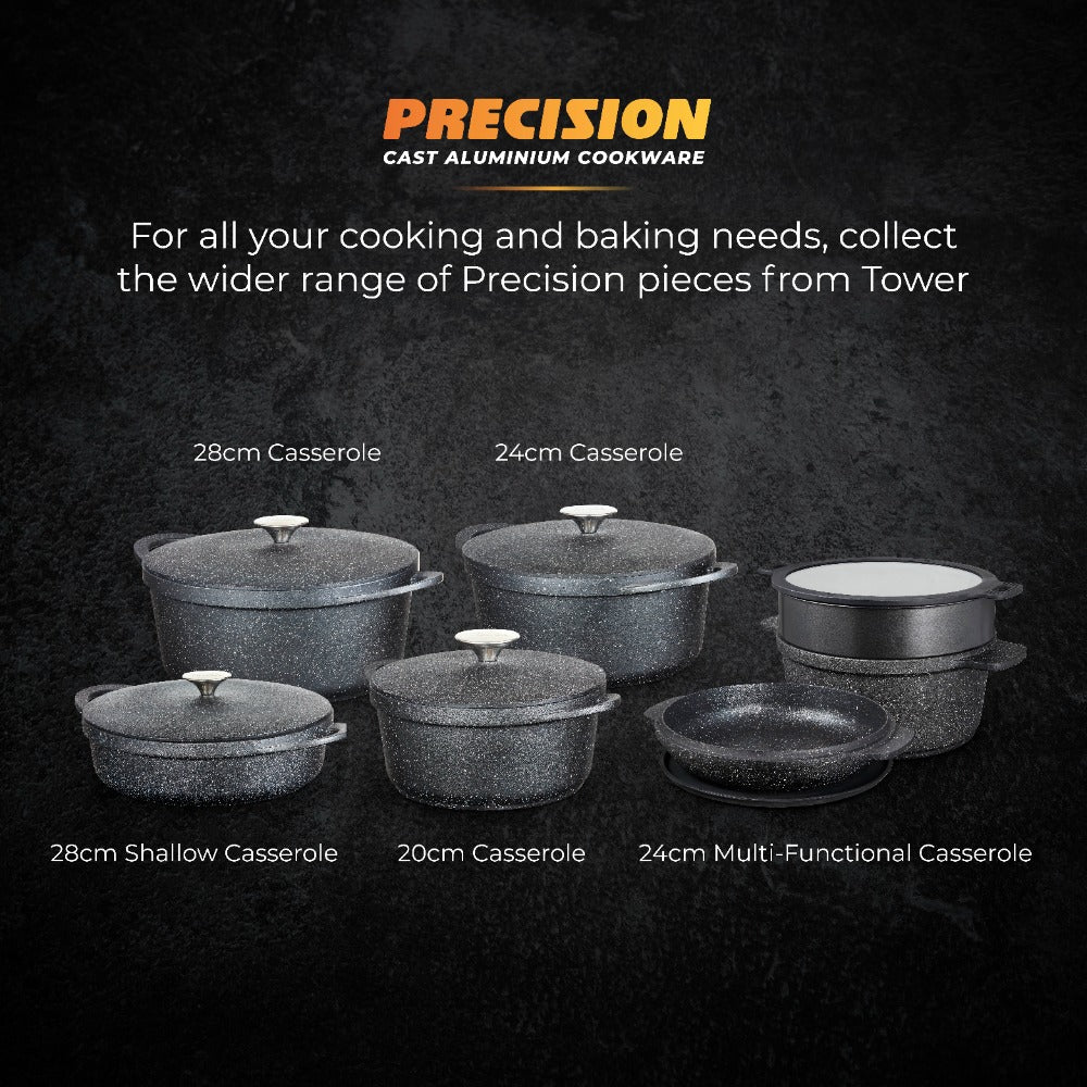 Tower Precision Casserole Pot with Lid | 28cm, Speckled Stone-Look