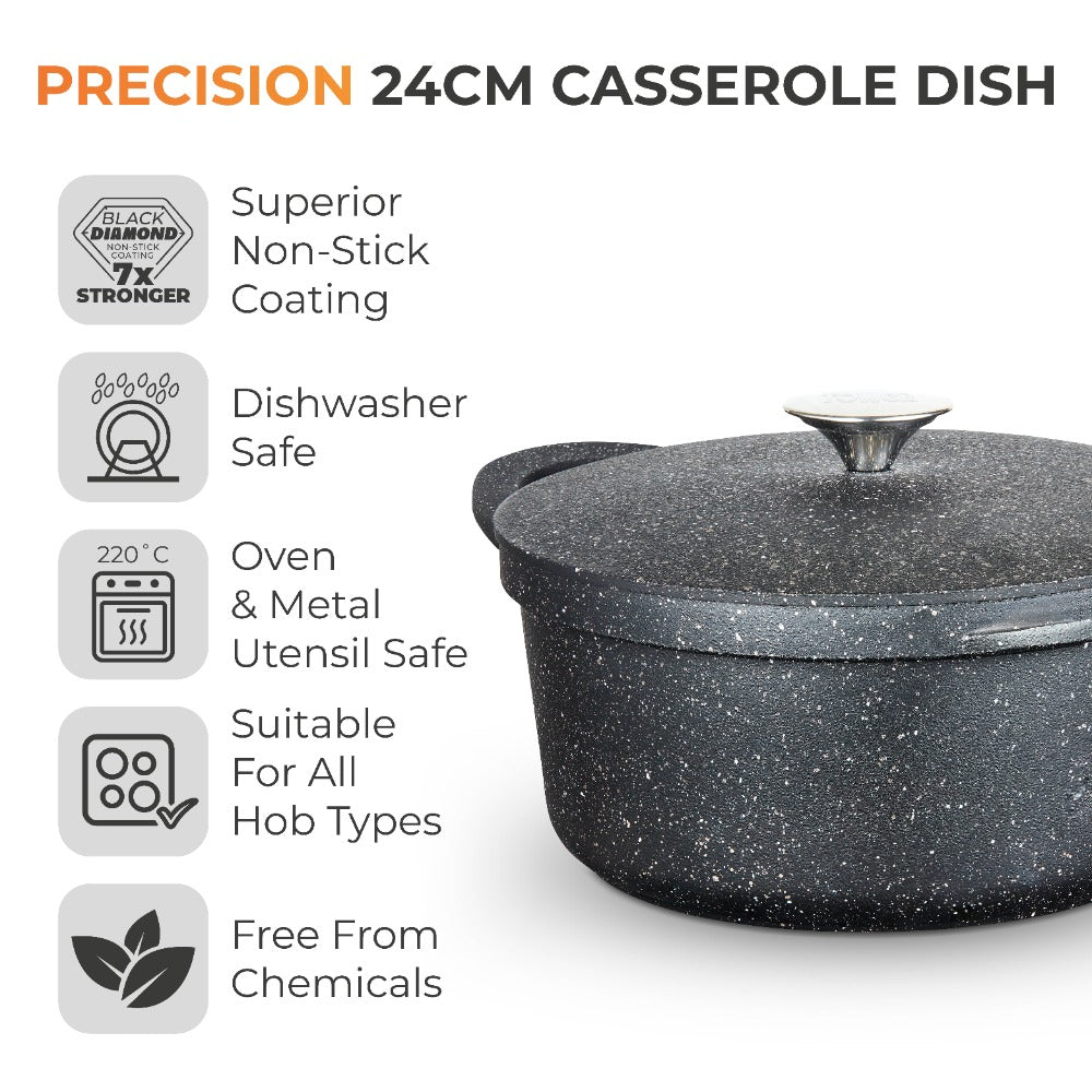 Tower Precision Speckled Stone-Look Casserole Pot with Lid | 24cm