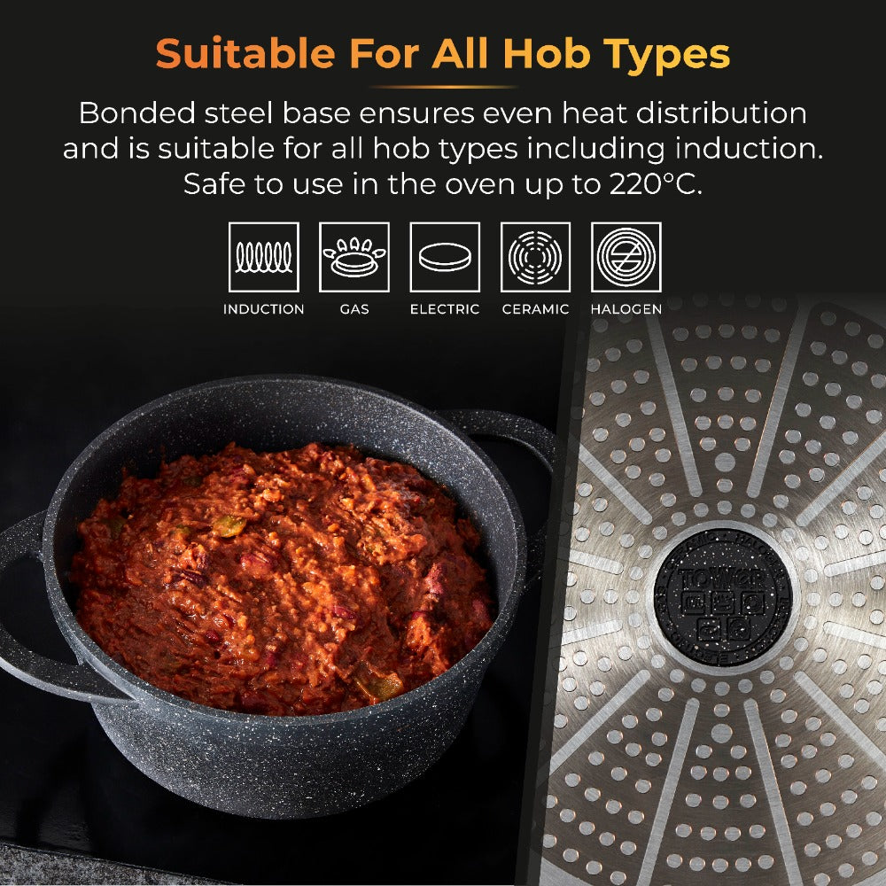 Tower Precision Speckled Stone-Look Casserole Pot with Lid | 24cm