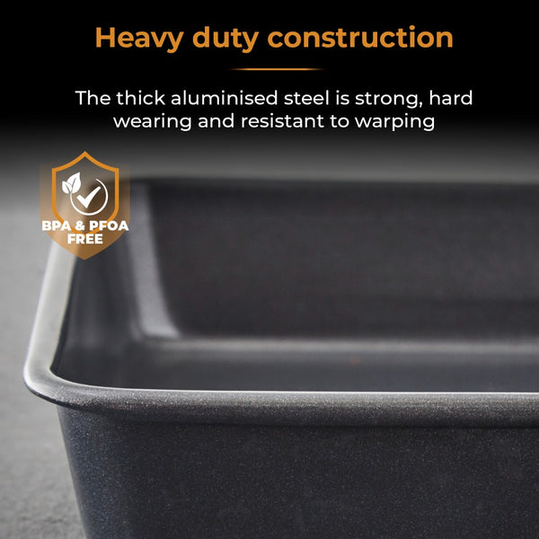Tower Deep-Sided Square Non-Stick Baking Pan | Dark Finish, Rolled Rim