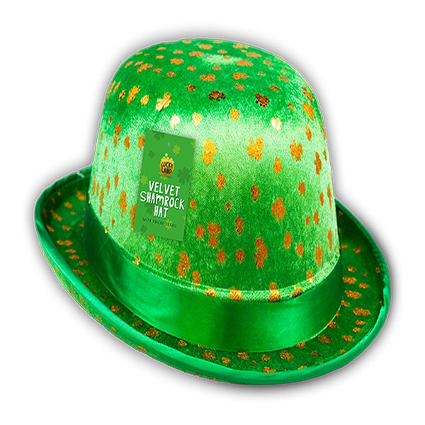 Lucky Land St Patrick's Velvet Shamrock Hat | Gold Foil, Emerald Green