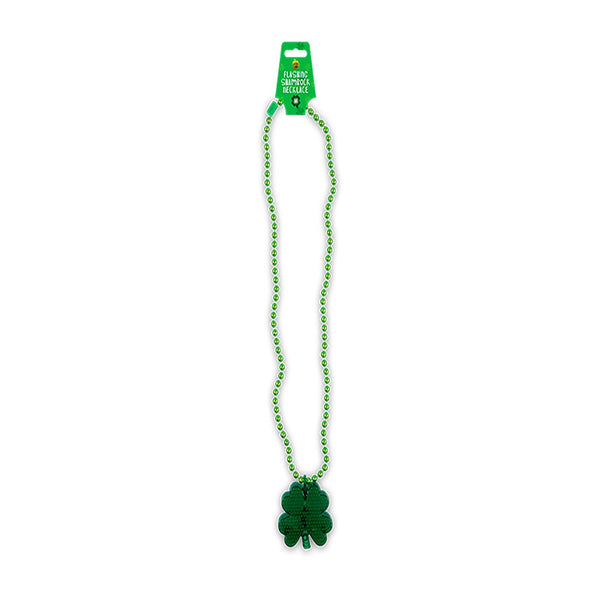 Lucky Land St. Patrick’s Day Flashing LED Shamrock Necklace | Green, Beaded