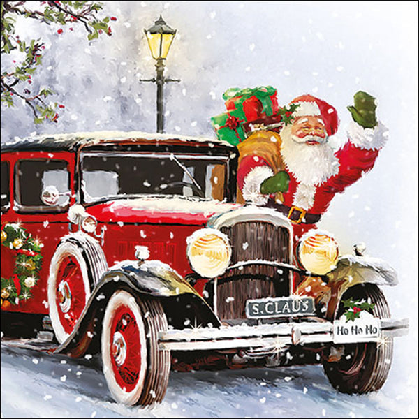 Ambiente Santa Automobile Paper Napkins | Pack of 20, Vintage Car Design