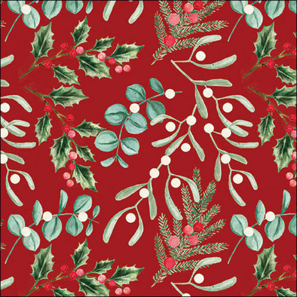 Ambiente Foliage Scatter Red Botanical Christmas Napkins | Pack of 20