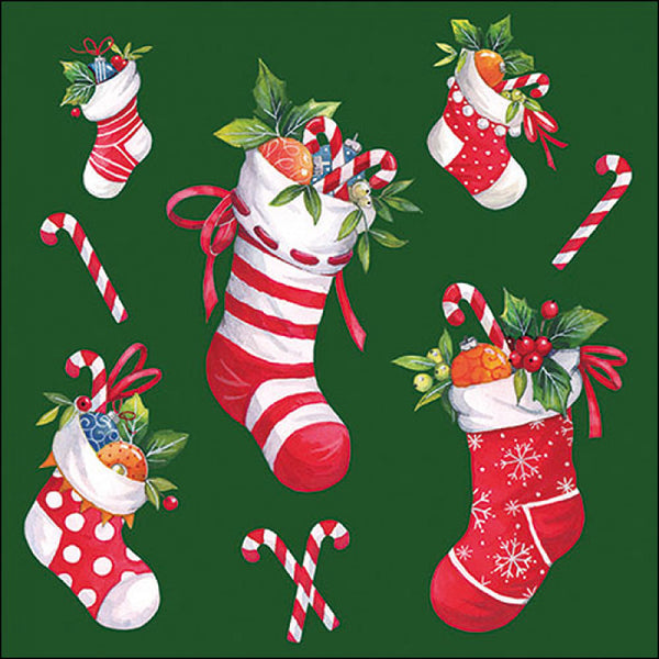 Ambiente Christmas Stockings Paper Napkins | Green, Pack of 20