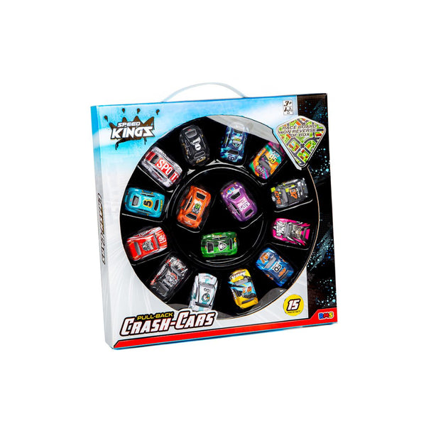 Crash Racing Pull-Back Metal Toy Cars | 15 Pieces, Assorted Designs and Colours