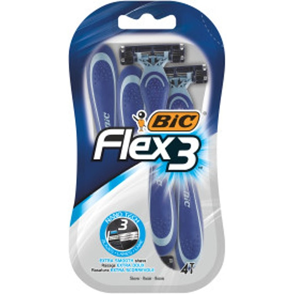 BIC Flex3 Men's Disposable Razors | Triple-Blade, Pack of 4, Flexing Head