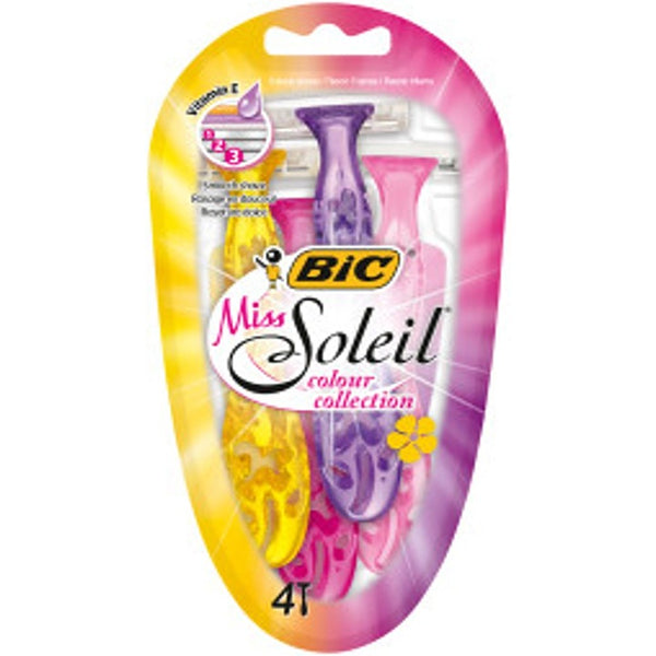 BIC Miss Soleil Colour Razors Pack of 4 | Triple-Blade, Moisturising Strip