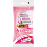 BIC Pure Lady Disposable Razors Pack of 4 | Triple Blade, Lubricating Strip