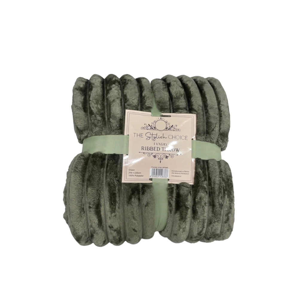 The Stylish Choice Luxury Ribbed Throw 200x220 Green | Soft & Cozy