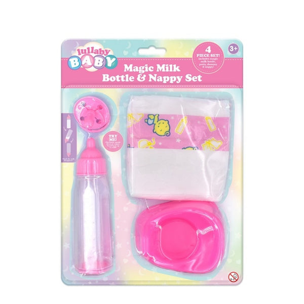 lullaby baby nappy and feeding bottle playset 