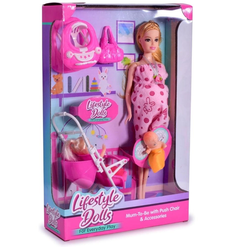 lifestyle dolls expectant mum with pram  baby set 