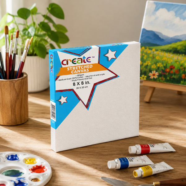 Create White Triple Primed Cotton Canvas - 8 x 8 inch, 380gsm