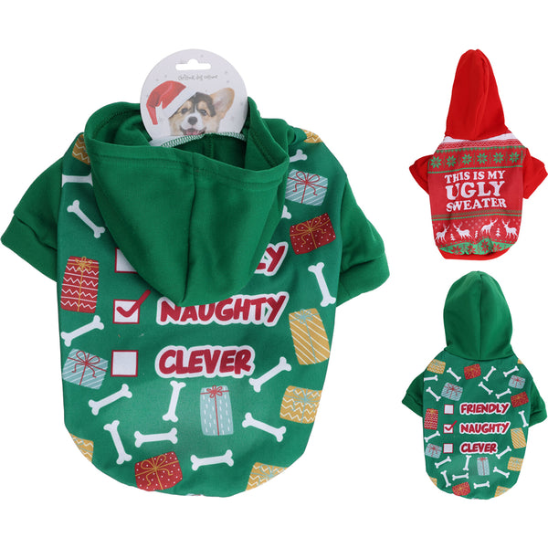 Christmas Hooded Dog Jumper | Assorted Designs and Colours, Lightweight