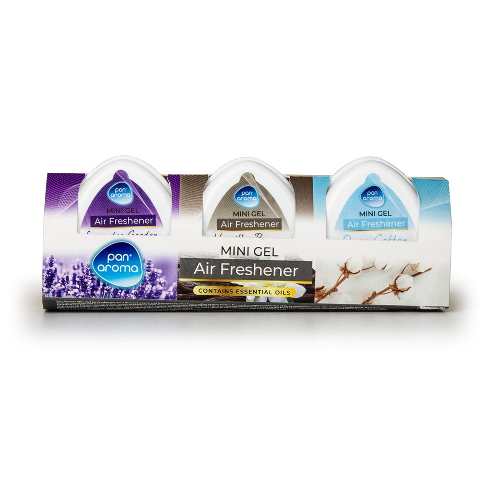 Pan Aroma Mini Gel Air Freshener | Pack of 3, Lavender, Vanilla, Cotton