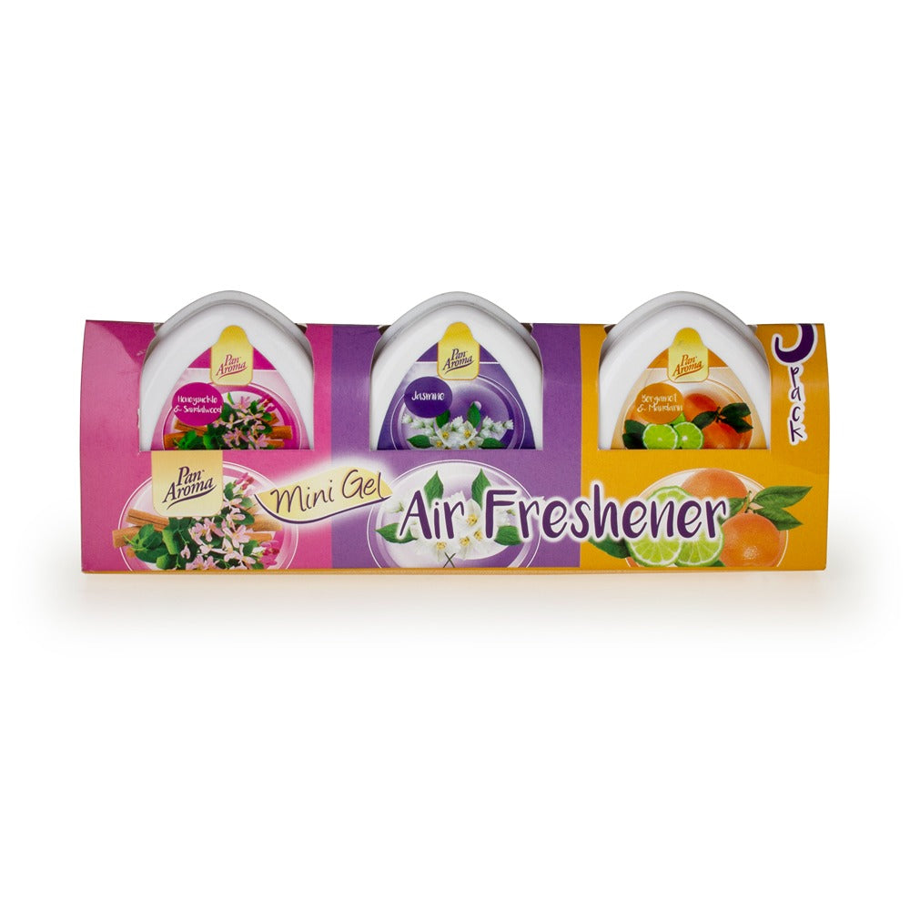 Pan Aroma Mini Gel Air Freshener | Pack of 3, Bergamot, Honey, Jasmin